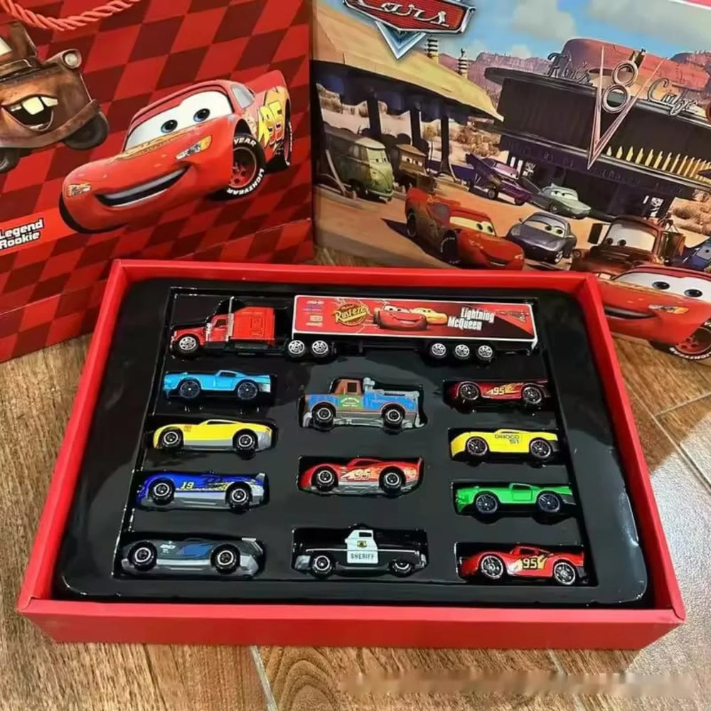Disney Pixar Cars 12-Piece Die-Cast Metal Toy Car Set with Mack Truck & Mini Cars