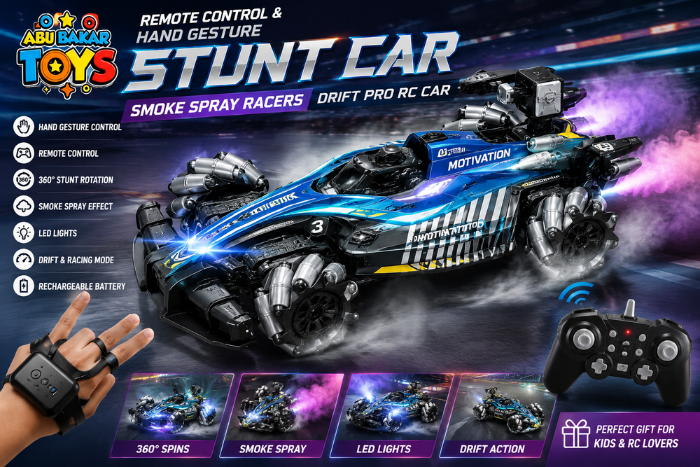 Remote Control & Hand Gesture Stunt Car | 360° Drift & Stunt RC Car with Smoke Spray