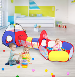 3-in-1 Kids Pop-Up Play Tent – Foldable Playhouse with Crawl Tunnel & Ball Pit